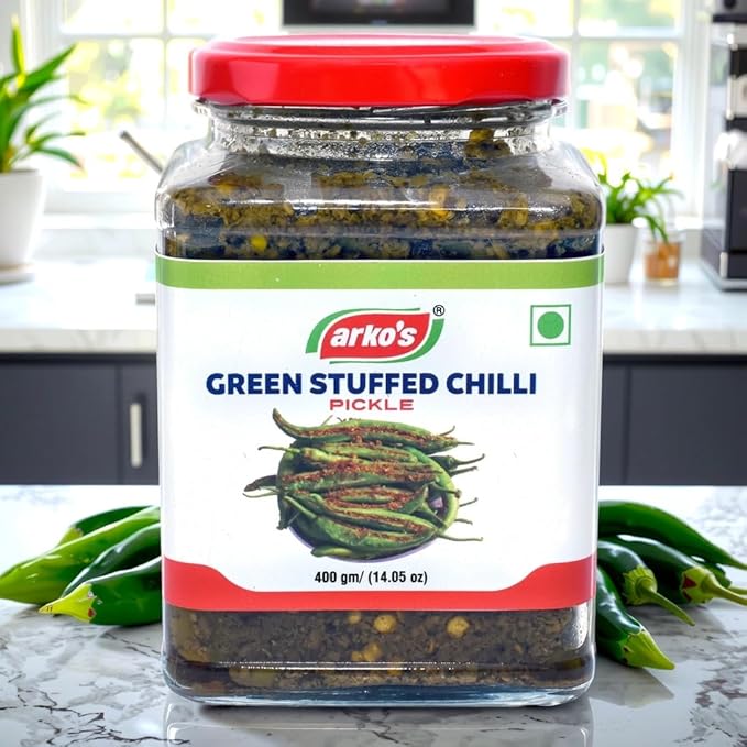 Green Stuffed Chilly Pickle - Organic & Homemade - Image 2