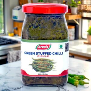 Green Stuffed Chilly Pickle - Organic & Homemade